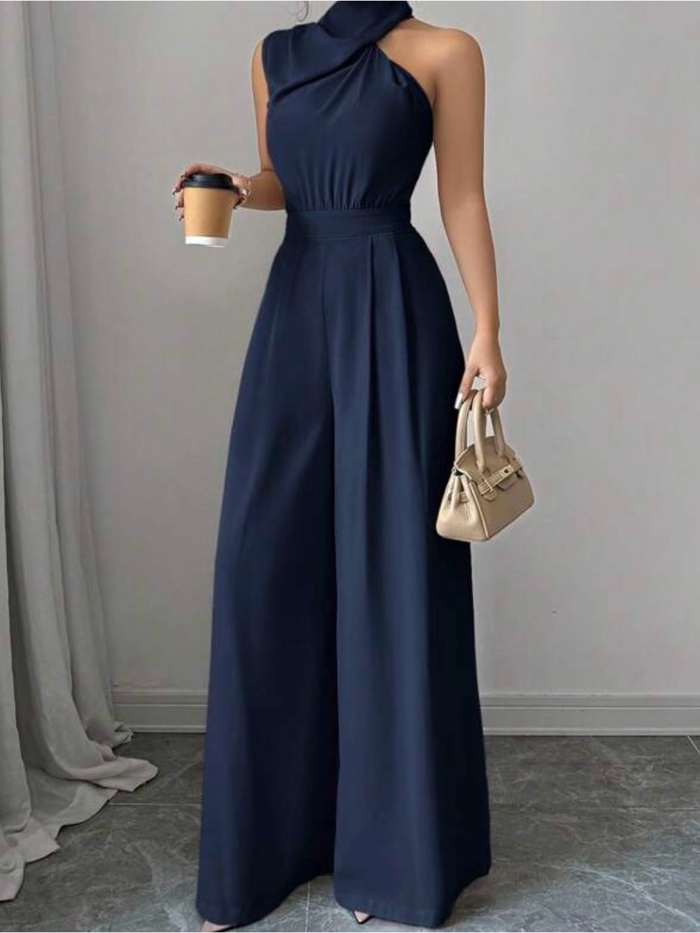 SHEIN Navy Twisted-Halter Wide-Leg Jumpsuit - Picture 4 of 6